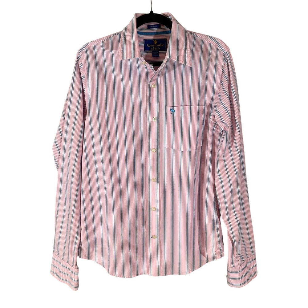 Abercrombie & Fitch Mens Muscle Fit Striped Button Down Shirt Pink L Y2K 
Cotton
